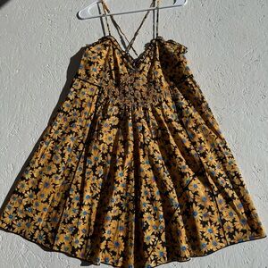 Topshop Sunflower Mini Dress Cross Back Size 12 Cottagecore Whimsical Stretchy